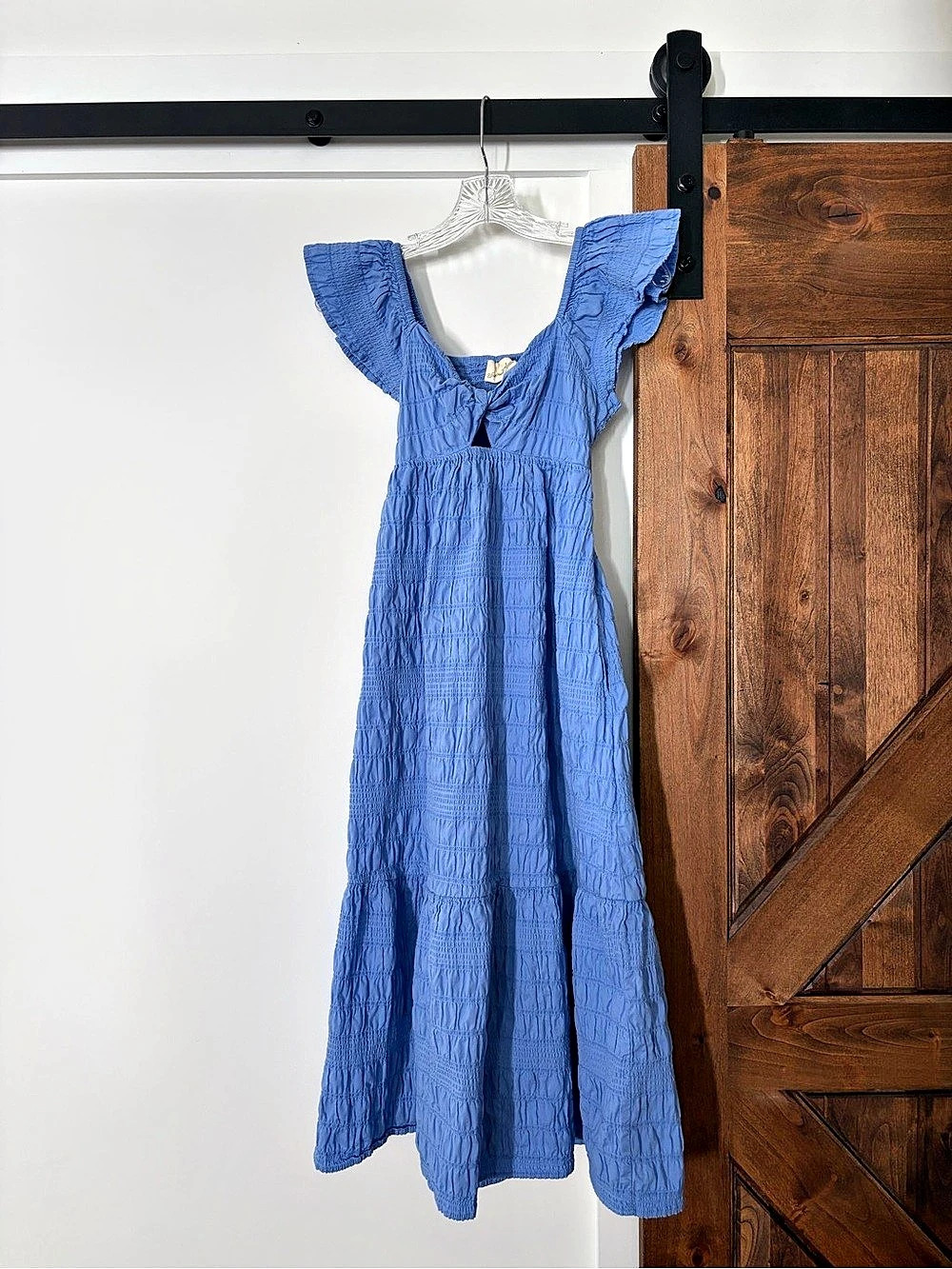 universal thread blue ruffled smocked midi dress size XS